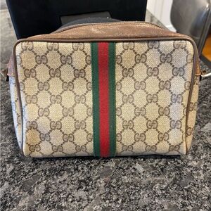 Gucci Beige Monogram Bag with Red and Green Accent